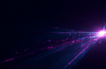 Abstract illustration of a single point of light sending purple rays of different lengths across a dark background.