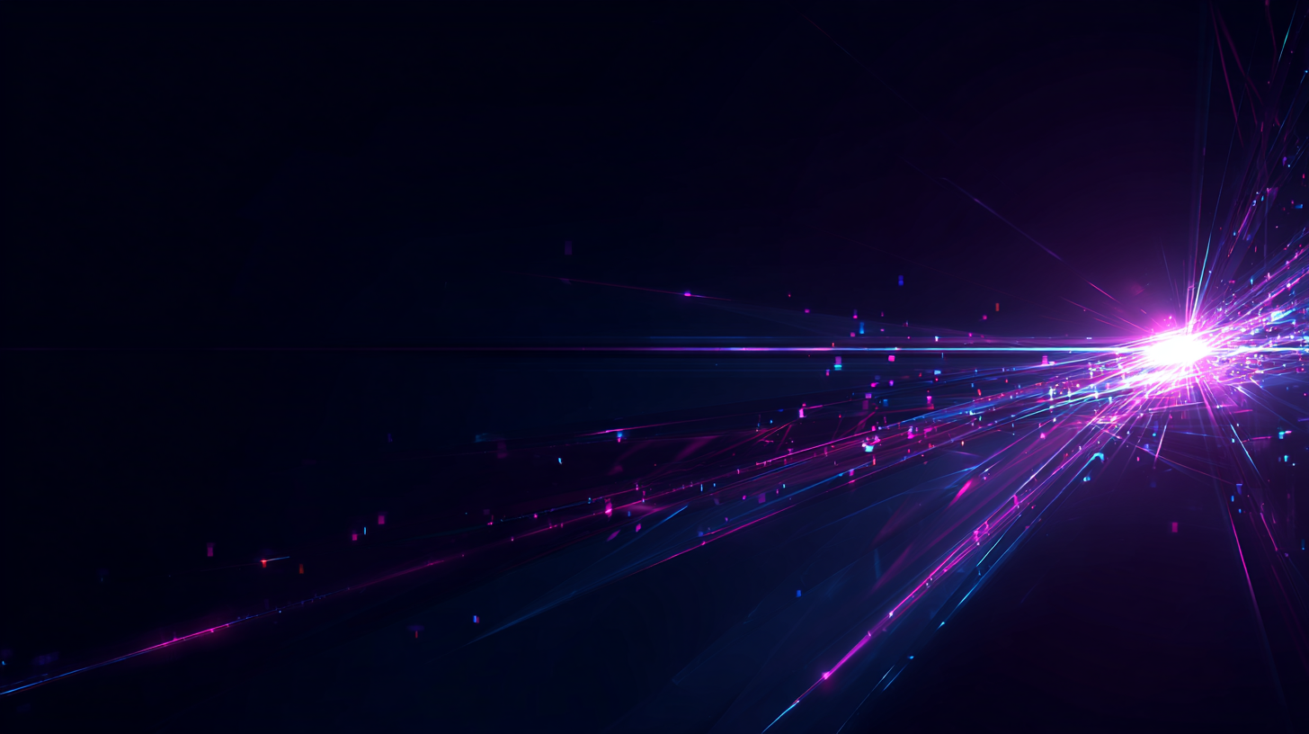 Abstract illustration of a single point of light sending purple rays of different lengths across a dark background.