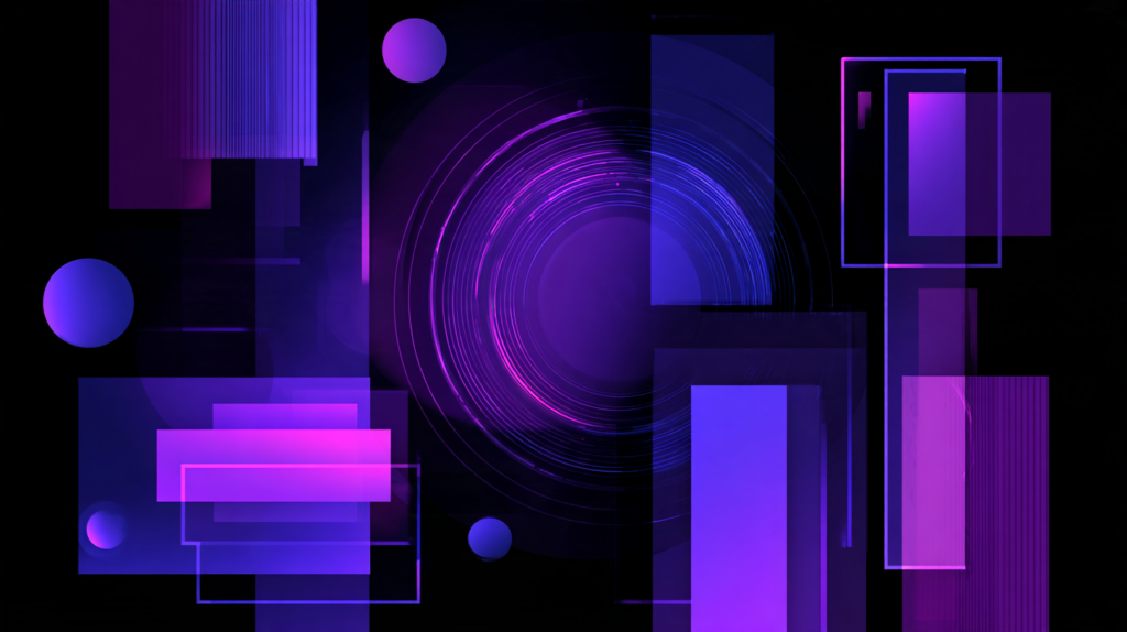 Abstract illustration of a large purple block with three smaller shapes breaking away from it, representing journalists moving to podcasts, newsletters and video.