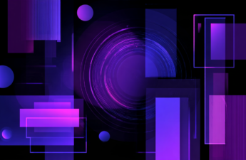 Abstract illustration of a large purple block with three smaller shapes breaking away from it, representing journalists moving to podcasts, newsletters and video.