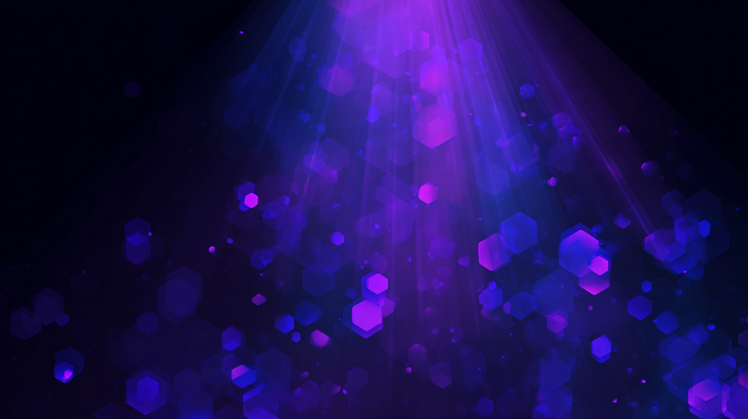 Abstract illustration of a single glowing path cutting through scattered dark shapes toward open space, in purple and violet tones.