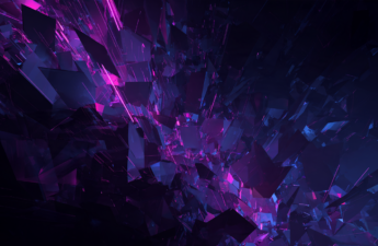Abstract illustration of a straight purple line cutting through a chaotic tangle of dark shapes, symbolizing steady communication amid AI debate noise.