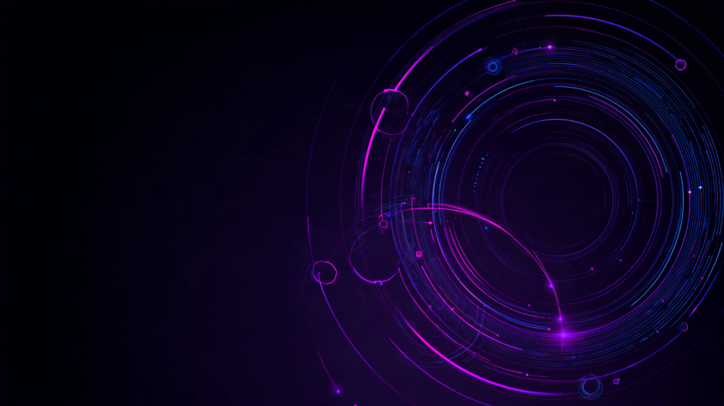 Abstract illustration of a purple line that pauses, loops around a small circle and continues upward on a steeper path.